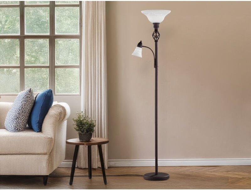 Deckenfluter rustica im Landhausstil Rostoptik mit Leselampe, h: 180cm