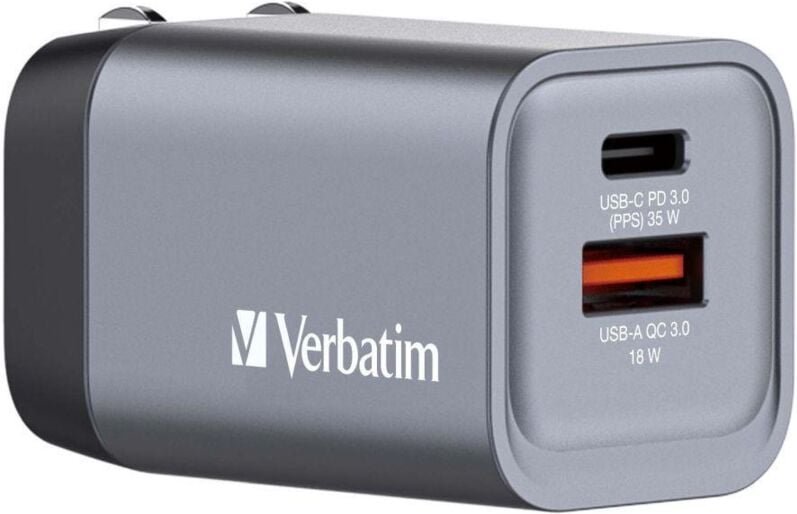 Verbatim GaN GNC-35 Wandladegerät 1xUSB-C PD 35W 1xUSB-A QC 3.0