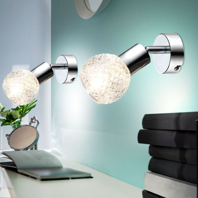 Wandlampe Wandleuchte Spotlampe Spotleuchte Wandspot Flurlampe, Spot beweglich, Chrom Glas weiß, 1x E14 Fassung, HxBxA 1...