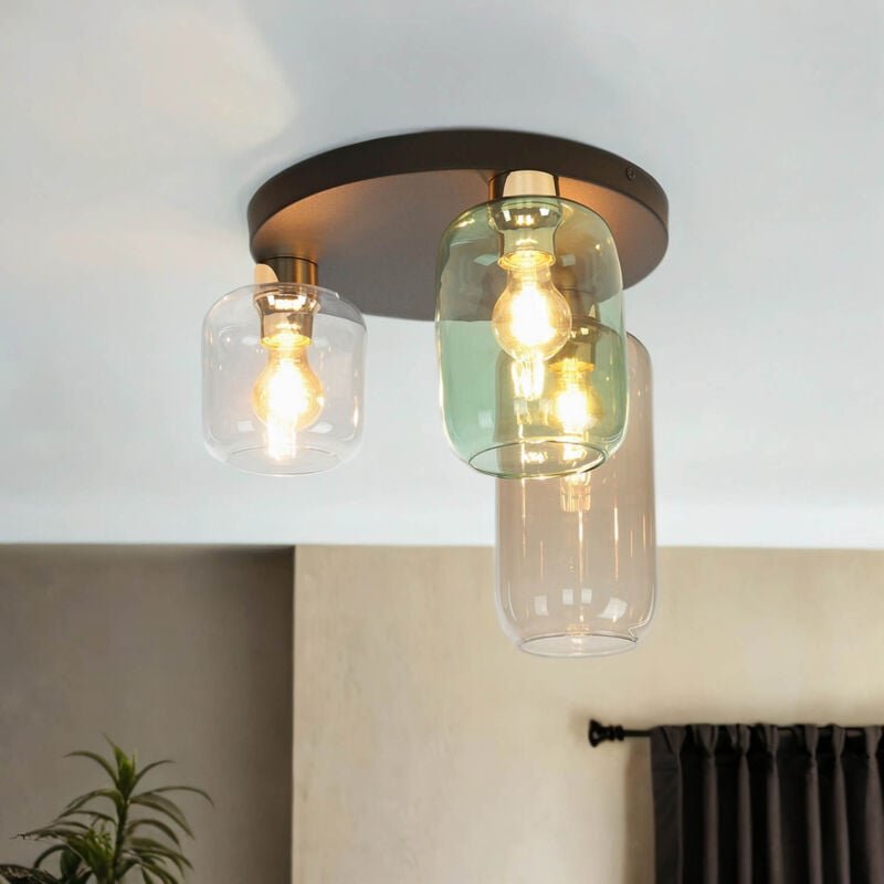 Licht-erlebnisse - Deckenlampe Braun Schwarz E27 Glas Metall Jugendstil Deckenleuchte