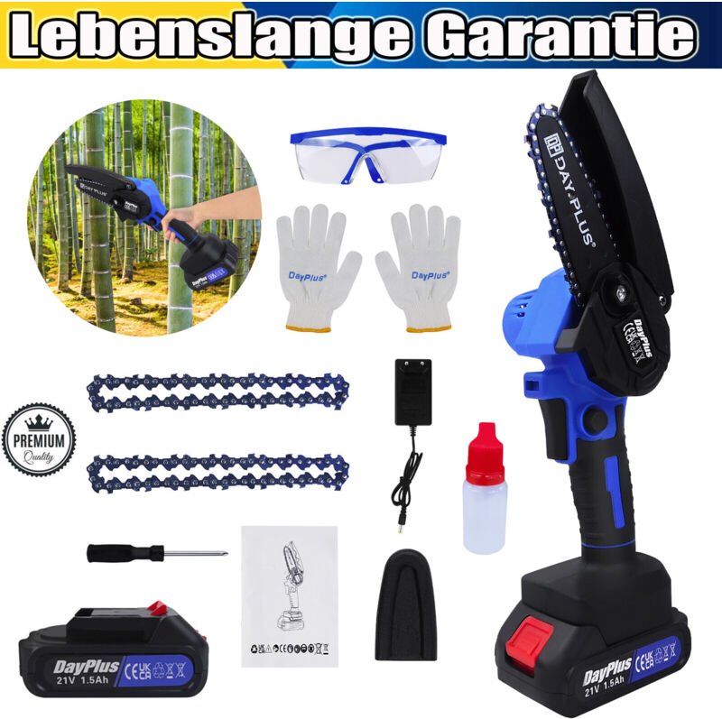 4 Zoll Bürstenlos Kettensäge Mini Kettensäge mit Akku Elektro Kettensäge 4 Zoll Handkettensäge Schnurloses mit 2 Batteri...
