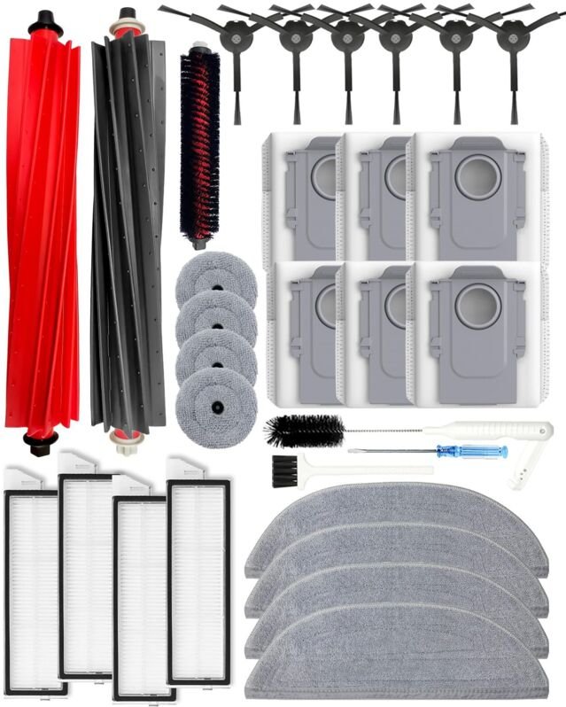 30-teiliges Zubehörset für Roborock S8 MaxV Ultra/S8 Max Ultra: 2 Hauptbürsten, 4 HEPA-Filter, 4 Seitenwischtücher, 6 St...