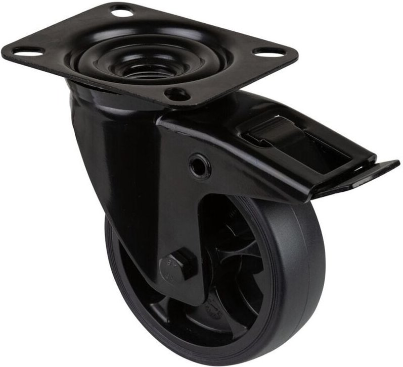 Bs Rollen - Lenkrolle mit Totalfeststeller Rad-Ø 100 mm Tragfähigkeit 110 kg mit Feststeller Gummi 104x80mm schwarz