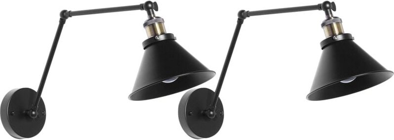 Wandleuchte Schwarz Metall 2er Set mit langem Schwenkarm verstellbar Trichterform Industrie Look