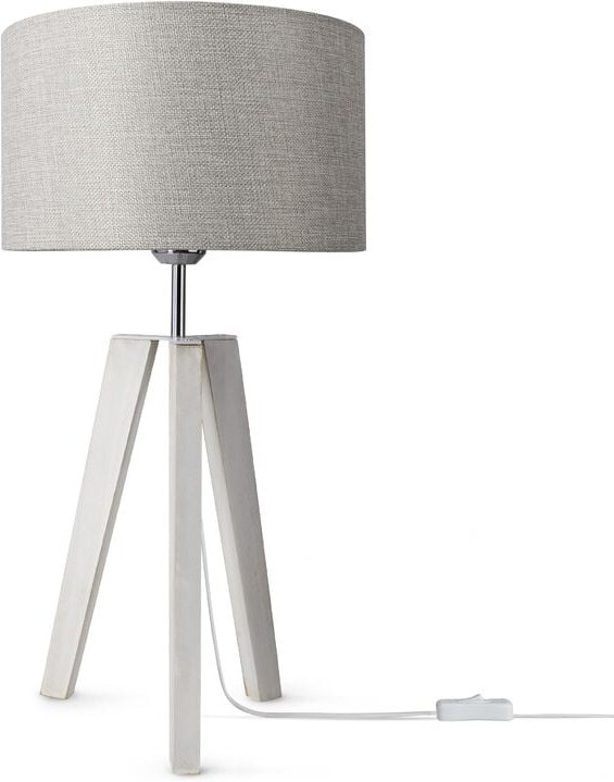 Tischleuchte Dreibein Nachttischlampe Stehlampe E27 Stoff Lampenschirm Uni Grau (Ø28cm), Tischleuchte - Weiß - Paco Home
