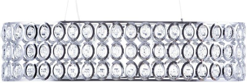 Hängeleuchte Silber Metall 4-flammig ovaler Schirm mit Kristallen aus Acrylglas Moderner Glamouröser Stil