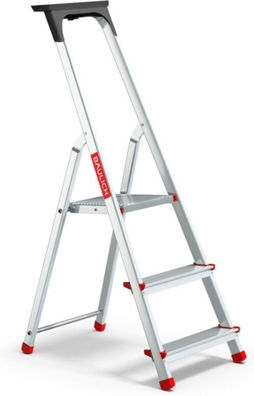 Haushaltsleiter aus Aluminium mit Ablage, 3 Stufen, 125 kg