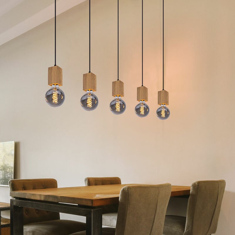 Hängeleuchte 5 Flammig Esszimmerleuchte Holzoptik Pendelleuchte Höhenverstellbar Holz, mdf Metall, 5x E27 Fassung, LxBxH...