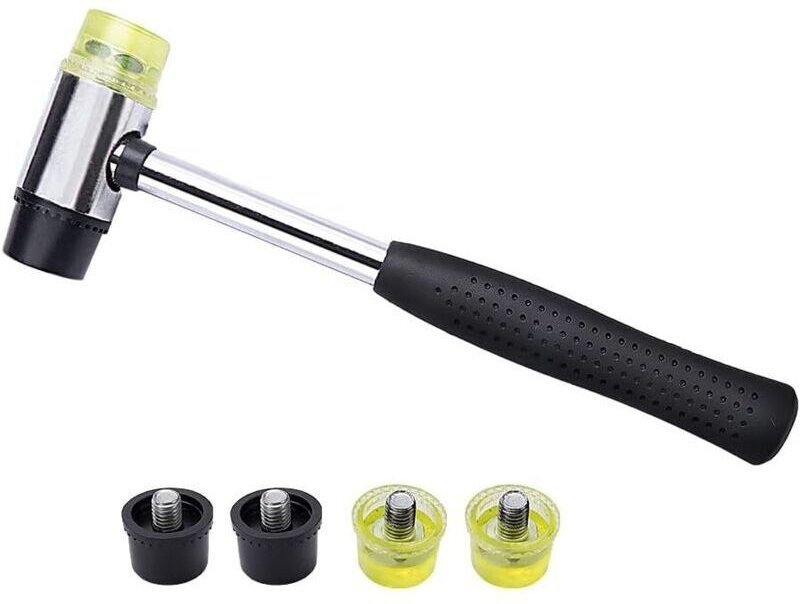 Doppelseitiger Gummihammer, 25 mm Mini-Doppelseiten-Gummihammer mit austauschbaren Köpfen, inklusive 4 Ersatz-Hammerköpf...