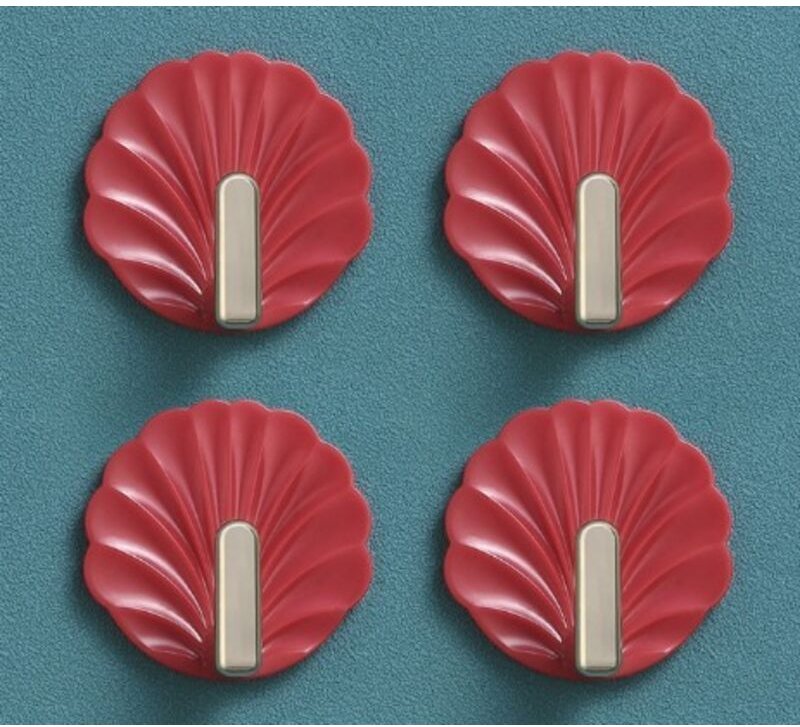 Linghhang - 4 Stück Wandhaken in Muschelform – Rot, Wandhaken in süßer Form, selbstklebende Haken zum Aufhängen für Hand...