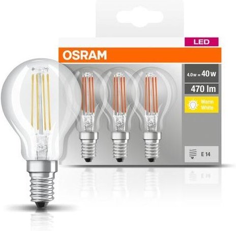 3x Osram Led Base Classic P40 4W 230V Sockel E14 2700K sichtbare Filamente