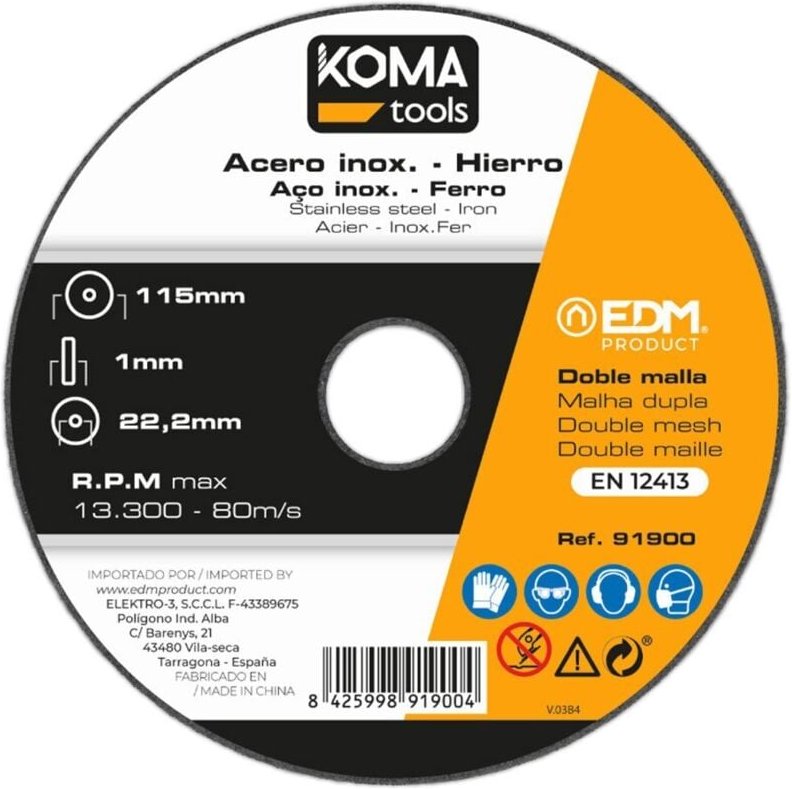 Trennscheibe aus Eisen und Edelstahl. ø115 x 1 x 22,2 mm