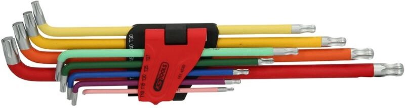 KS-Tools 151.4530 Kugelkopf-Torx-Winkelstiftschlüs sel-Satz, extra lang und 108° abgewinkelt, 9-tlg.