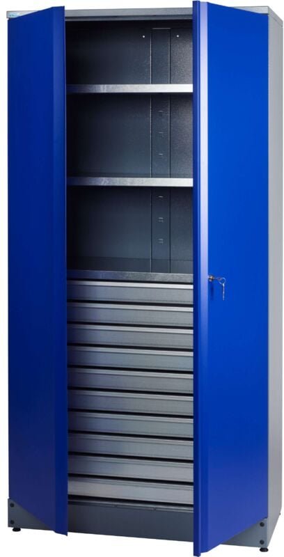 Küpper Hochschrank 70597, 91x180x45 cm, 3 Fachböden, 10 Schubladen, ultramarinblau