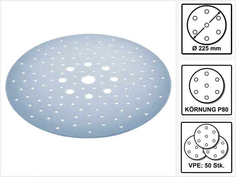 Stf D225/128 P80 GR/25 Schleifscheibe P80 225 mm 50 Stk. ( 2x 205655 ) für Langhalsschleifer planex lhs 2 225 eq(i), pla...