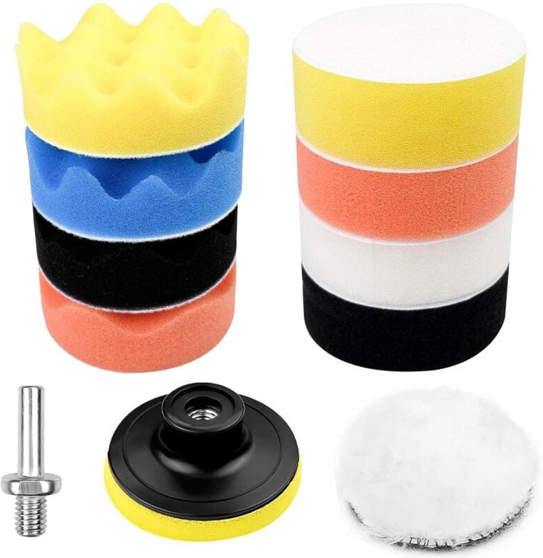 11-teiliger Polierschwamm, 80 mm Lammwoll-Polierpad, selbsthaftendes Auto-Polierpad, Polierscheiben-Adapter zum Polieren...