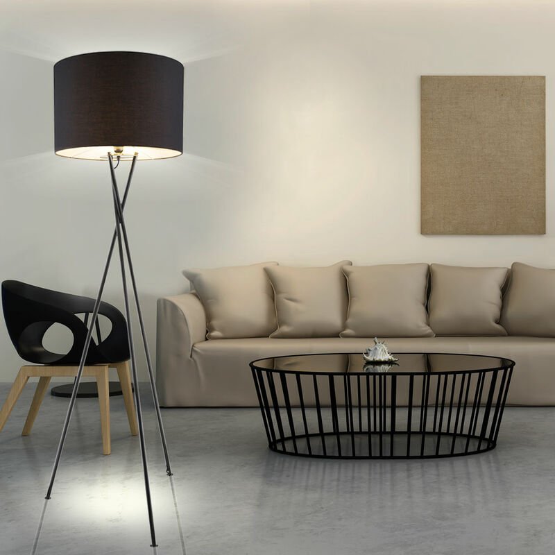 Decken Fluter Lese Stativ Strahler Steh Lampe Stoff Schirm schwarz im Set inkl. led Leuchtmittel