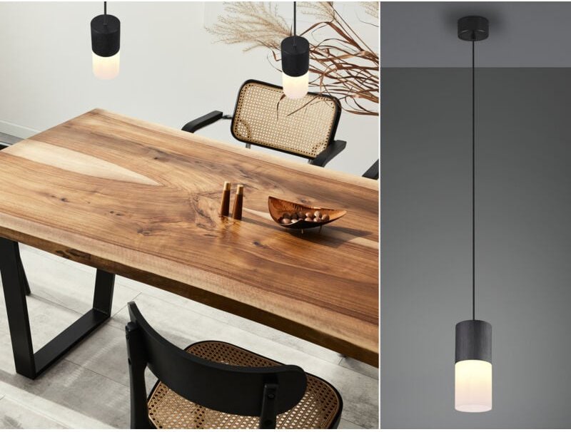 Trio - Pendelleuchte robin 1-flammig Schwarz matt mit Glas Lampenschirm Weiß, ø 10cm