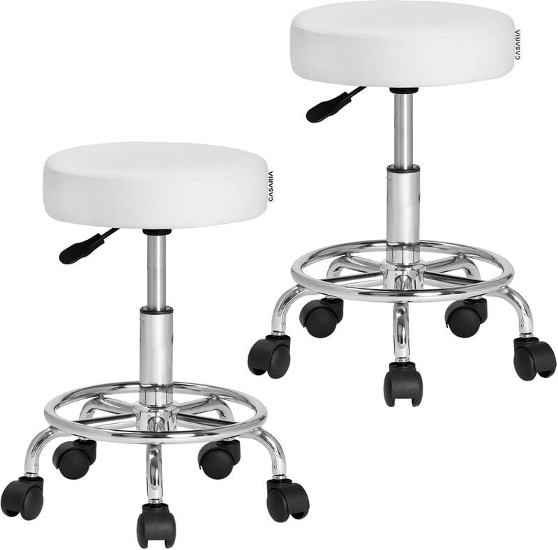 Rollhocker Höhenverstellbar 10cm Polsterung 51-65cm Sitzhöhe 360° Drehbar Ø35cm Fußstütze Rund Büro Hocker Drehhocker Ar...