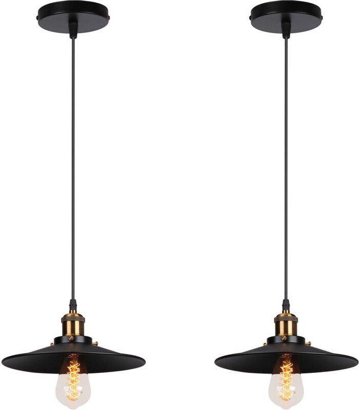 Thumbnail - Axhup - 2er Pendelleuchte Schwarz Hängelampe mit Ø22cm Lampenschirm Kronleuchter Art Edison Lampe E27 Fassung für Loft W...