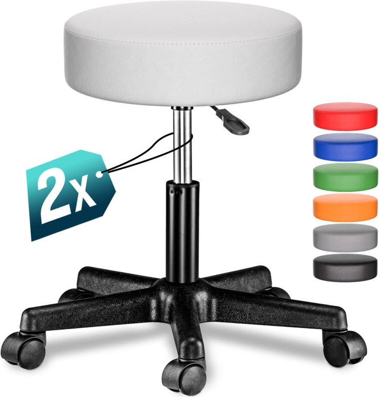 Rollhocker Höhenverstellbar 10cm Polsterung 46-60cm Sitzhöhe 360° drehbar Ø35cm rund Rollen Bürohocker Drehhocker Arbeit...