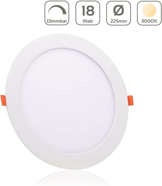 LED Panel Einbaustrahler rund weiss dimmbar - Lichtfarbe: Warmweiß 3000K - Ausführung: 18W Ø225mm Ausschnitt Ø205mm