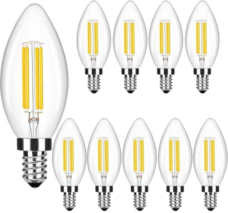 E14 LED Warmweiß 2700K, ersetzt herkömmliche 40W Glühlampen, 4W kerzenförmige Lampe, Glasfaden, Vorteilspackung mit (10)