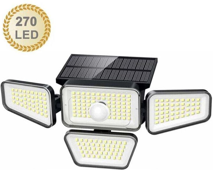 Solarleuchten für den Außenbereich, 270 LEDs, 3000 lm, Bewegungsmelder, IP65, wasserdicht, 4 Köpfe, 3 Modi, 6500 K, Sola...