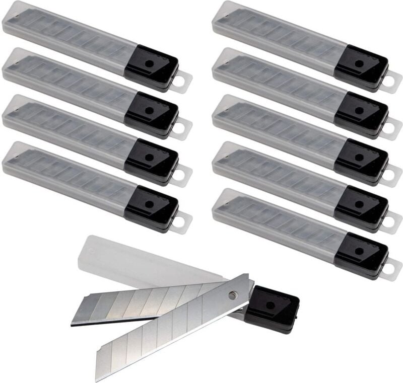 Messerklingen Ersatzklingen Abbrechklingen für Cuttermesser Abbrechmesser 18mm (100 Klingen) im Köcher