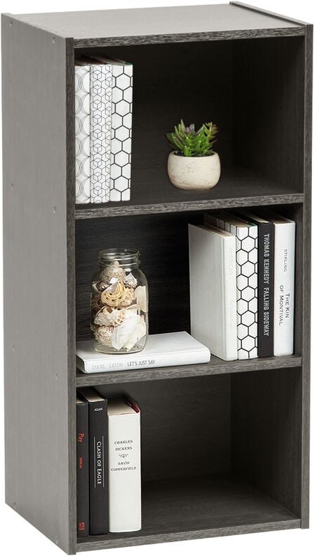Bücherregal, Beistellmöbel, 3 feste Regale,Design, Modular, Büro, Schlafzimmer, Wohnzimmer- Module Shelf MDB-3 - Graue E...