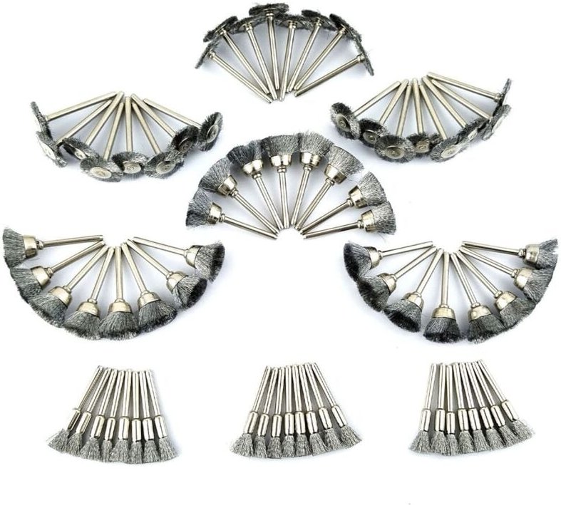Polierstahldrahtbürste für Dremel, 45 Stück, Kronenbürste, Topfbürste, Bürste je 15 Stück, Spitzenbürste, Flachbürste, M...