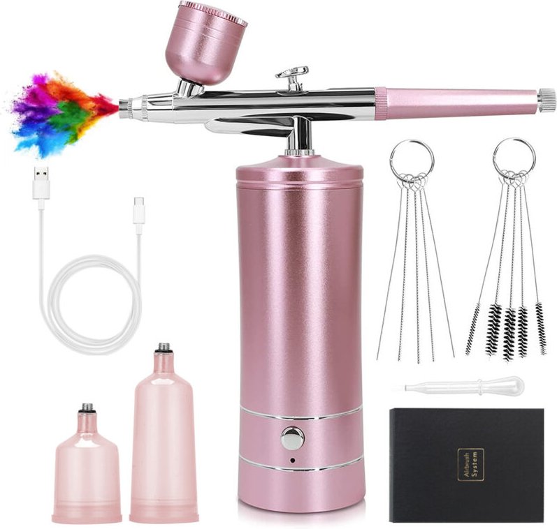 Roségold) Kabelloses Airbrush-Set mit Kompressor, tragbare Mini-Airbrush, wiederaufladbare Nagel-Airbrush, Modellmalerei