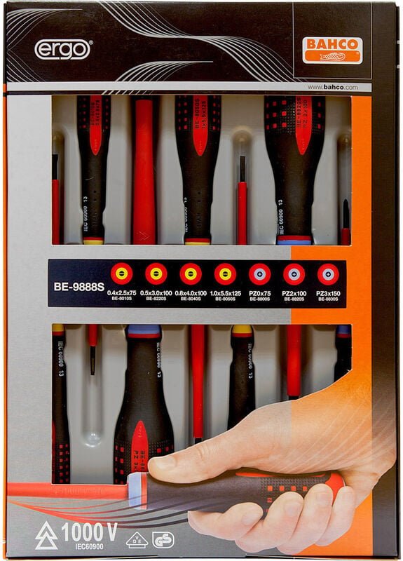 Isolierter Schraubendrehersatz mit Dreikomponentengriff (7 Stück) Bahco BE-9888S