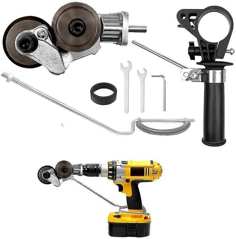 Plattenschneider-Aufsatz für elektrische Bohrmaschinen, Metallschneider, Blechschneider, Doppelkopf-Bohraufsatz