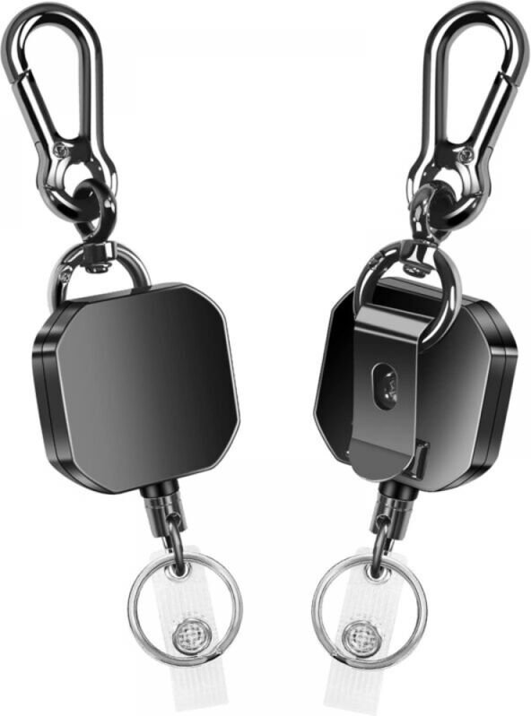 Set mit 2 einziehbaren Schlüsselanhängern, robustem Ausweishalter aus Metall, Musketen-Schlüsselanhänger