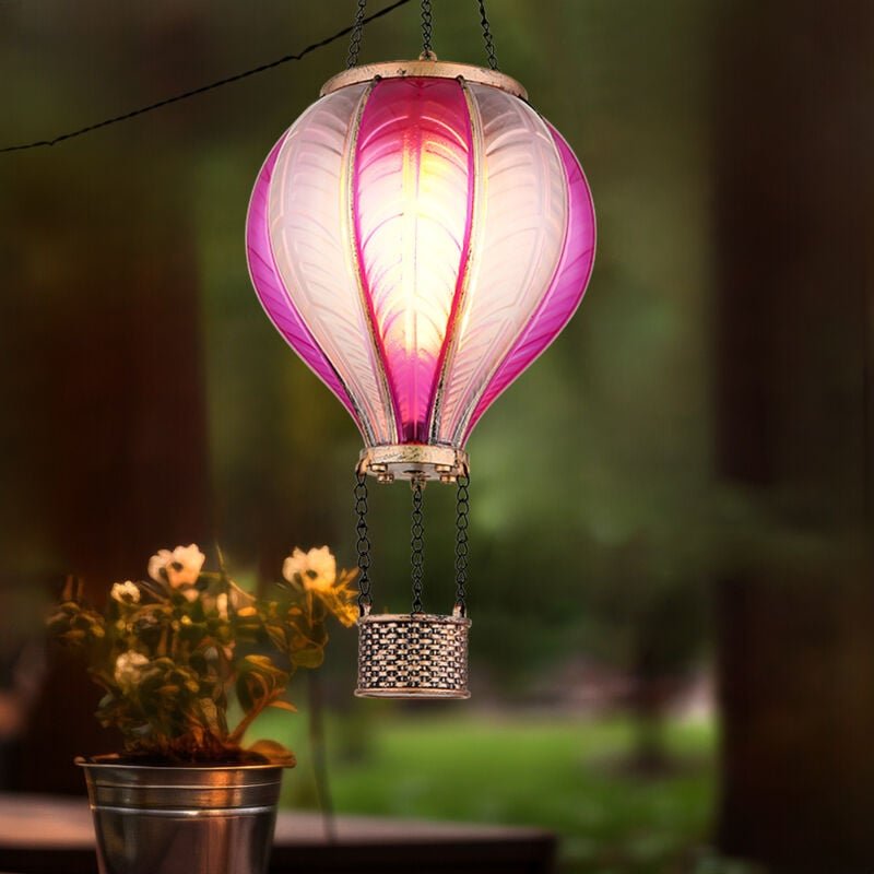 Solarlampe Hängeleuchte Außenlampe Heißluftballon pink Feuereffekt Gartendeko Balkonlampe, 20x 0,5W 1600K warmweiß, DxH ...