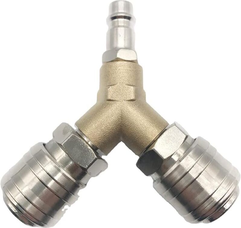 Thumbnail - Druckluftverteiler, Druckluftanschluss, Druckluftschalter, mit zwei 1/4 Zoll Gewindeanschlüssen, aus rostfreiem Messing