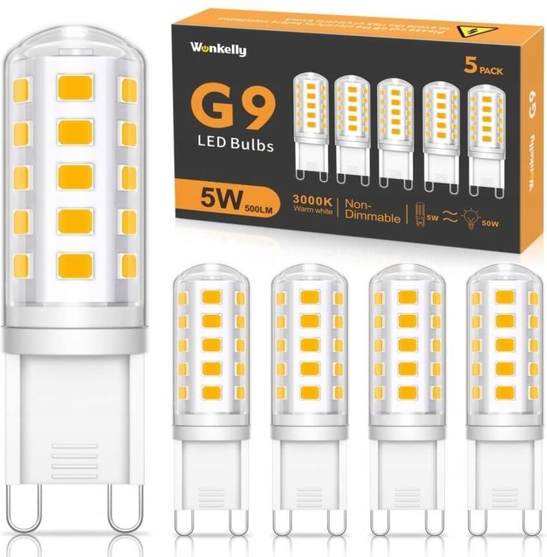 Wonkelly G9 LED-Lampen, warmweißer Ersatz für Halogenlampen, 5 Stück