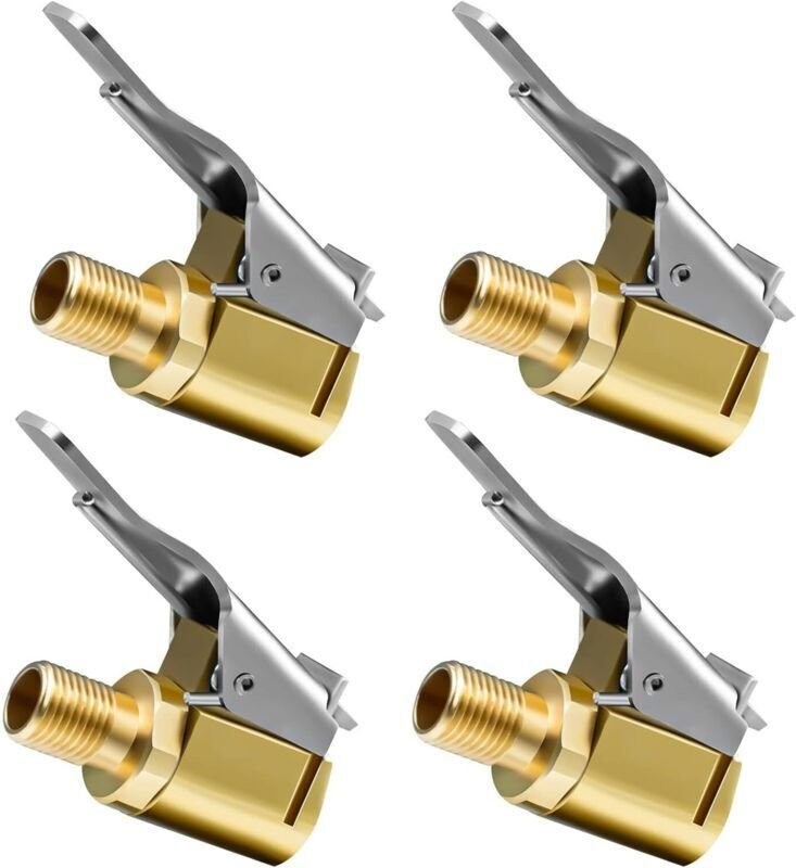 Reifenventiladapter, 4-teiliges Set aus Messing-Aufblasdüsen, Umrüstkopfclip für Reifenventile, kompatibel mit allen Rei...