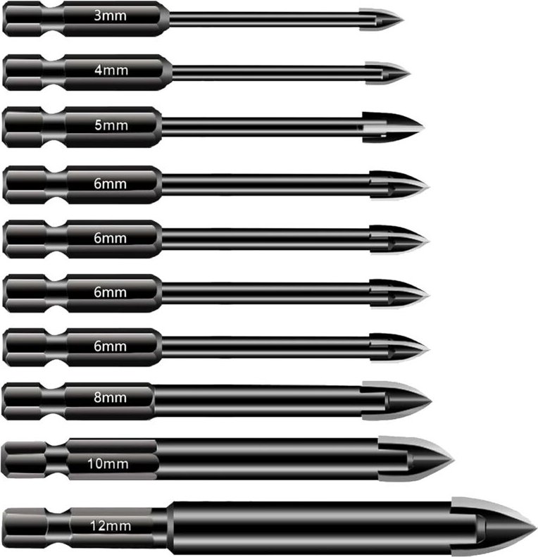 10-teiliges Multifunktions-Hartmetall-Sechskantschaft-Bohrer-Set für Porzellanfliesen, Keramik, Spiegel, Beton, Ziegelwä...