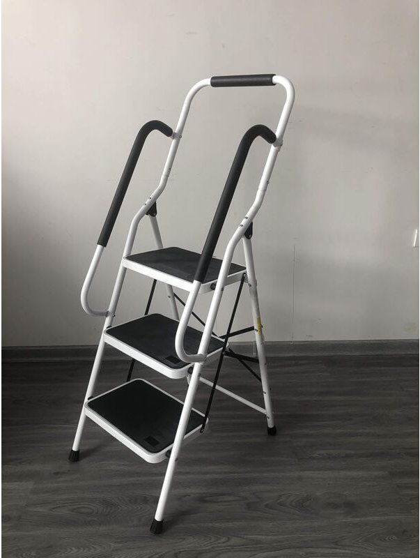 Mehrzweck-Klappbare 3-Stufen Sicherheitsleiter - Rutschfester Trittleiter-Klappstuhl mit rutschfesten Seitenhandläufen,T...