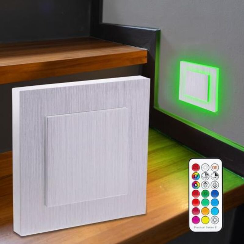 LED Treppenleuchte 230V Stufenlicht eckig Alu-gebürstet - Lichtfarbe: RGB Warmweiß 3W