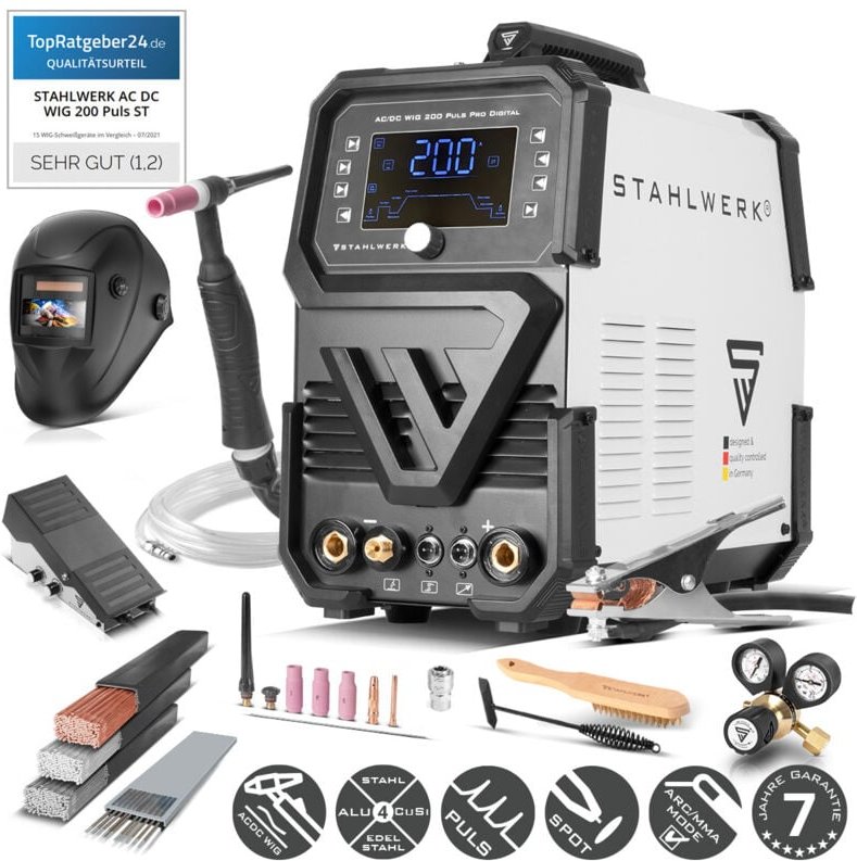 Schutzgas Schweißgerät ac/dc wig 200 Puls Pro Digital Vollausstattung - Stahlwerk