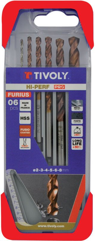 Tivoly - PRO-Box 6 Stück • 6 HSS-Metallbohrer Ø2 mm bis Ø8 mm • Lange Lebensdauer • Hergestellt in Frankreich • Für die ...