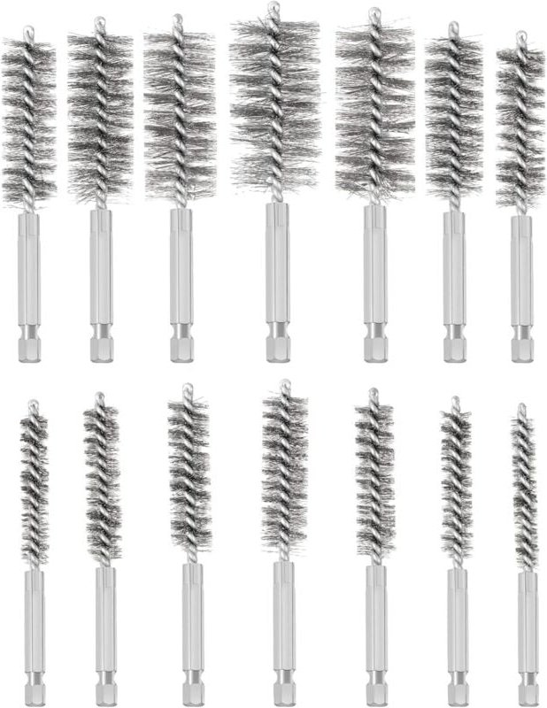 Drahtbürste für Bohrer, 14 Stück Edelstahl-Lochbürste, verschiedene Größen, Edelstahl-Reinigungsbürste zum Entfernen von...