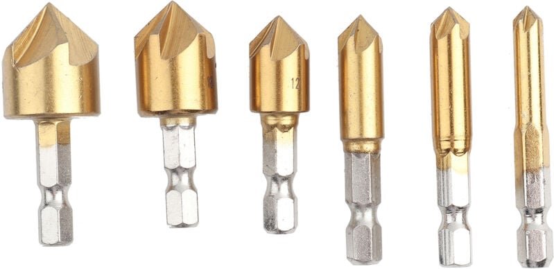 6-teiliger Fasenbohrer, 6 mm - 19 mm Senker 90 Grad 1/4 'Sechskantschaft HHS-Material für die meisten festen Bohrer und ...