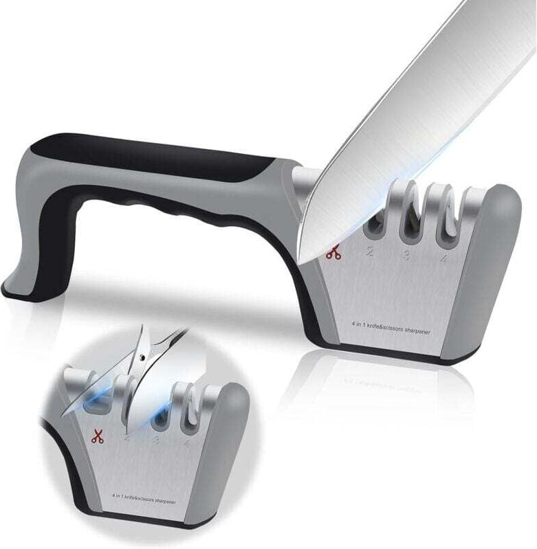 Profi Messerschärfer, 4-in-1 Küchenschärfer Messer- und Scherenschärfer, Messerschärfer mit Anti-Rutsch-Radiergummi für ...
