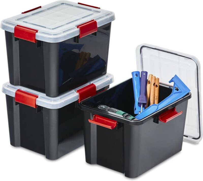 Luftdichte Kunststoff-Aufbewahrungsboxen mit Deckel, 20L, 3er-Set, Schwarz, Hermetischer wasserdichter Verschluss, Robus...