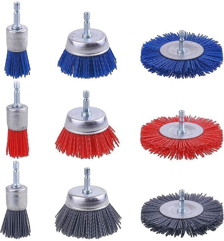Set mit 9 Nylon-Draht-Schleifbürsten, Nylon-Bohrbürste mit 1/4-Zoll-Sechskantschaft, Schleifwerkzeuge zum Schleifen von ...