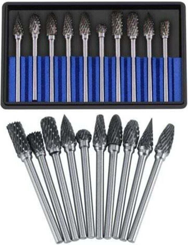 Ulisem 10-teiliges Hartmetall-Frässtift-Set, Wolframstahl-Rotationsfeilen, Schneidkopfdurchmesser 3 mm, Schaft 6 mm, Frä...